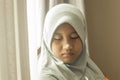 Portrait of sad muslim teenage girl looking down Royalty Free Stock Photo