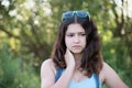 Portrait of sad teen girl on nature Royalty Free Stock Photo