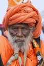 Portrait of a Sadhu or holy man during Dnyaneshwar Maharaj palkhi sohala, Pune Royalty Free Stock Photo