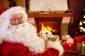 Portrait Santa Claus enjoying drinking tea for Christmas holiday Royalty Free Stock Photo