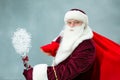 Portrait of Santa Claus on a gray background.