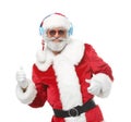 Portrait of Santa Claus listening to music and dancing on white background Royalty Free Stock Photo