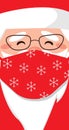 Portrait of Santa Claus wearing a medical protective mask against coronavirus during quarantine. Surgical red mask with snowflake