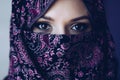 Portrait of scared beautiful arabic middle eastern woman