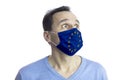 Man medical mask. Fear. Isolated. Coronavirus outbreak in Europe. Covid-19 Royalty Free Stock Photo
