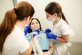 Portrait of a scared woman during dental examination