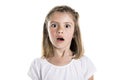 Portrait of a scared young girl on white background