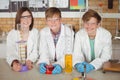 Portrait of school kids doing a chemical experiment in laboratory Royalty Free Stock Photo