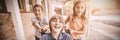 School kids pushing a boy on wheelchair Royalty Free Stock Photo