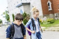 Portrait of school 10 years boy and girl having fun outside Royalty Free Stock Photo