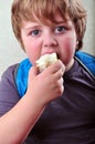 Portrait of schoolboy eating apple Royalty Free Stock Photo