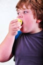 Portrait of schoolboy eating apple