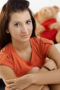 Portrait of schoolgirl at home