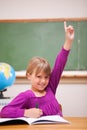 Portrait of a schoolgirl raising her hand Royalty Free Stock Photo