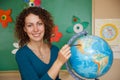 Portrait of schoolteacher in blouse in school Royalty Free Stock Photo