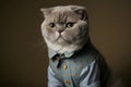 Portrait of a Scottish Fold Cat Wearing a Modern Haute Couture Shirt