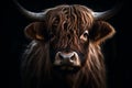 Portrait of scottish highland cow. Generative AI