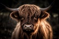 Portrait of scottish highland cow. Generative AI
