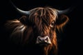 Portrait of scottish highland cow. Generative AI