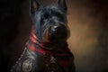 Portrait of a Scottish Terrier dog dressed as a biker.