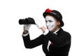 Portrait of the searching mime with binoculars