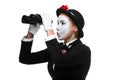 Portrait of the searching mime with binoculars