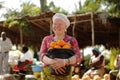 Street portrait of black albino woman. Mozambique.