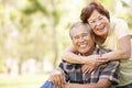 Portrait senior Asian couple in park Royalty Free Stock Photo