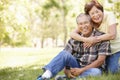 Portrait senior Asian couple in park Royalty Free Stock Photo