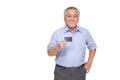 Portrait of senior asian man holding credit card Royalty Free Stock Photo