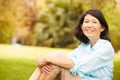 Portrait Of Senior Asian Woman Sitting In Park Royalty Free Stock Photo