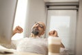 Portrait of senior businessman stretching office desk Royalty Free Stock Photo