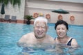 Portrait of senior couple relaxing in the pool Royalty Free Stock Photo