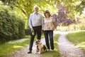 Portrait Of Senior Couple Walking Pet Bulldog In Countryside Royalty Free Stock Photo