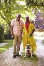 Portrait Of Senior Couple Walking Pet Bulldog In Countryside Royalty Free Stock Photo