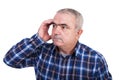 Portrait of senior man with hand at forehead thinking hard Royalty Free Stock Photo