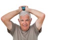 Portrait of a senior man holding dumbbell Royalty Free Stock Photo