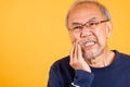 Portrait senior old man sad hand touching cheek suffering from toothache Royalty Free Stock Photo