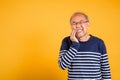 Portrait senior old man sad hand touching cheek suffering from toothache Royalty Free Stock Photo