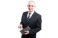 Portrait of senior showing his credit card in wallet Royalty Free Stock Photo