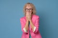 Portrait of senior woman covering teeth with hand Royalty Free Stock Photo