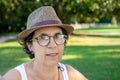 Portrait of senior woman with a summer hat Royalty Free Stock Photo