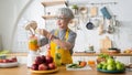 Portrait seniors Asian woman preparing to make fruit and vegetable juice in the kitchen. Royalty Free Stock Photo