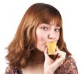 Portrait of sensual bright woman eating ice-cream