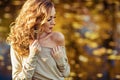 Portrait of a sensual girl in a slinky dress in profile against Royalty Free Stock Photo