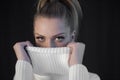 Portrait of sensual positive beautiful blond woman in sweater Royalty Free Stock Photo