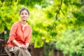 Portrait of serene mature woman in garden Royalty Free Stock Photo