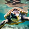 A portrait of a serene sea turtle swimming calmly in the ocean3