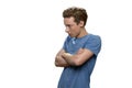 Portrait of serious caucasian teen boys with folded arms. Royalty Free Stock Photo