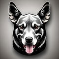 Portrait of a serious dog on a grey background. web design sticker.